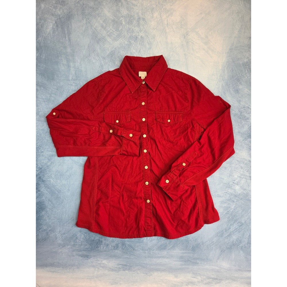 Converse One Star Women Shirt XL Red Utility Button Down Roll Tab Y2K Cotton